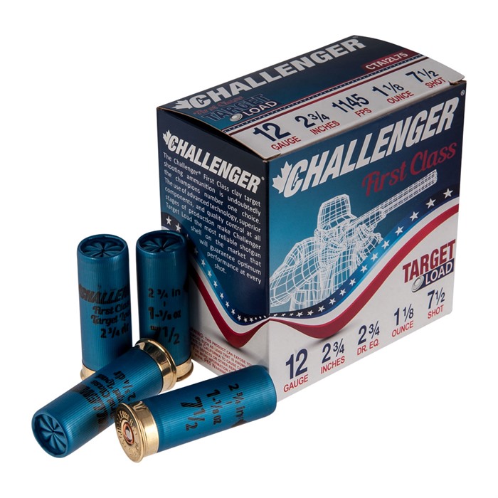 Challenger Ammo FIRST CLASS TARGET LOAD 12 Gauge (1-1/8 oz #7.5 Shot) – 250/Case – CTA12L75